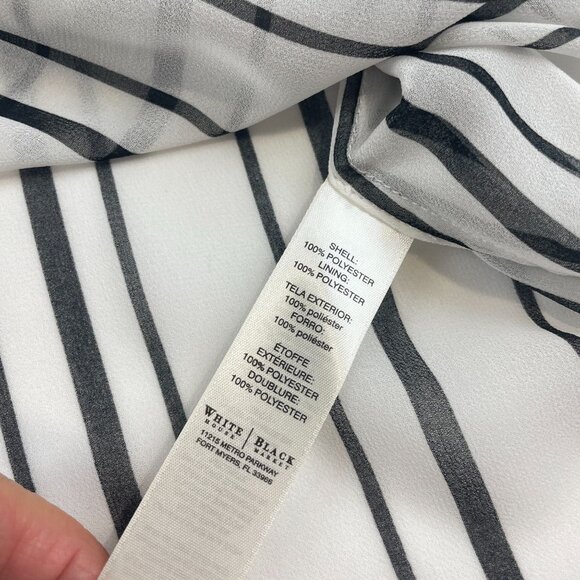 WHBM Women's Black with White Stripe Hi-Low Chiffon Button Front Shirt Sz 14 - Picture 6 of 10